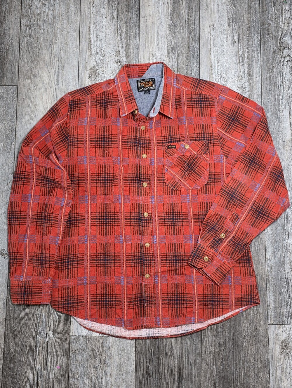 Volcom Y2K Men's Harry Longsleeve 100% Cotton Flannel Button-down Shirt Sz Lg